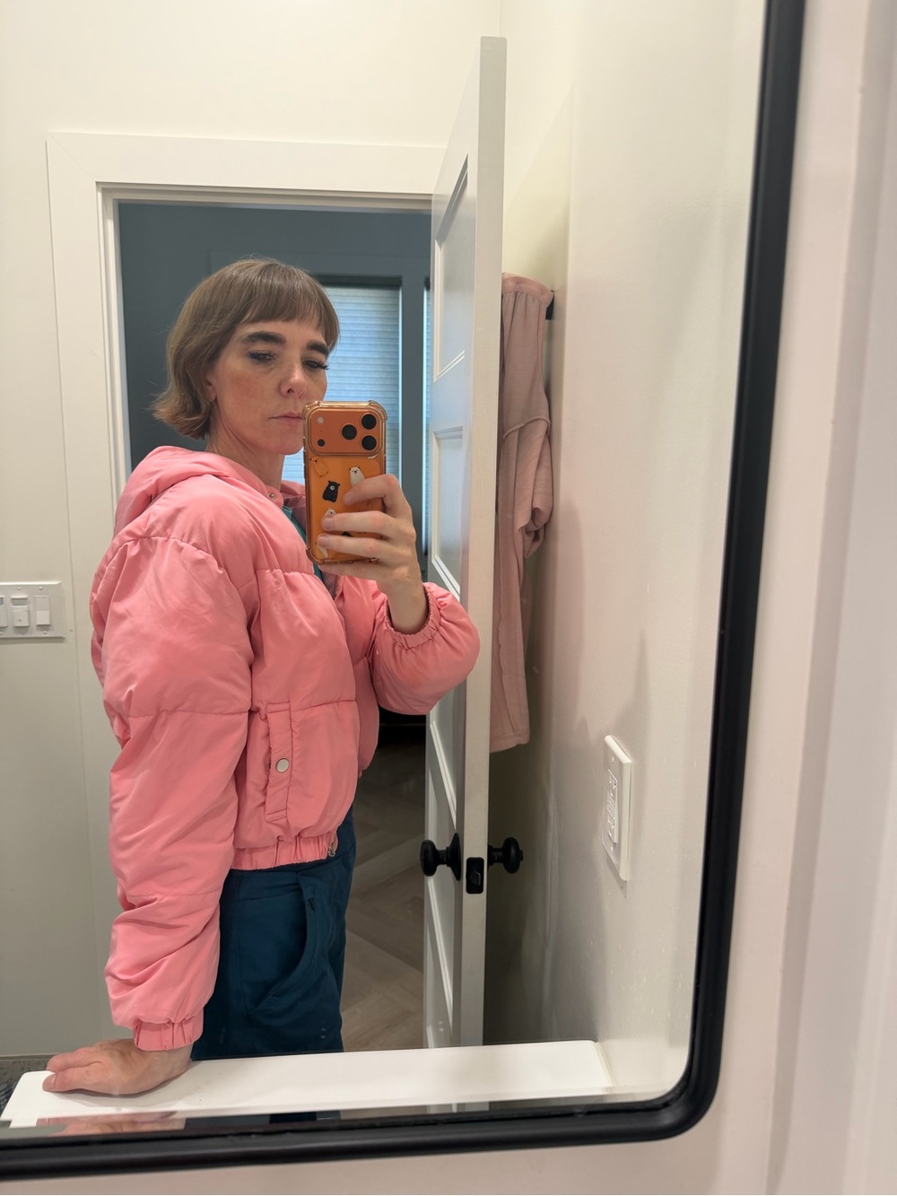 bubblegum pink puffer jacket